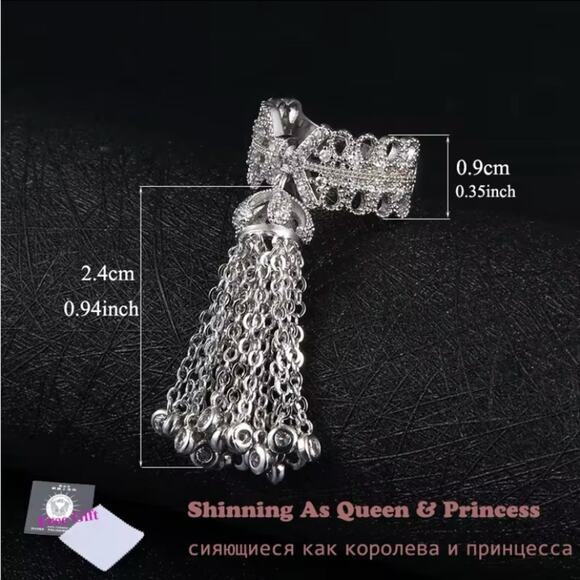 GOLD TASSEL STATEMENT RING CROWN BOHO - Picture 3 of 3